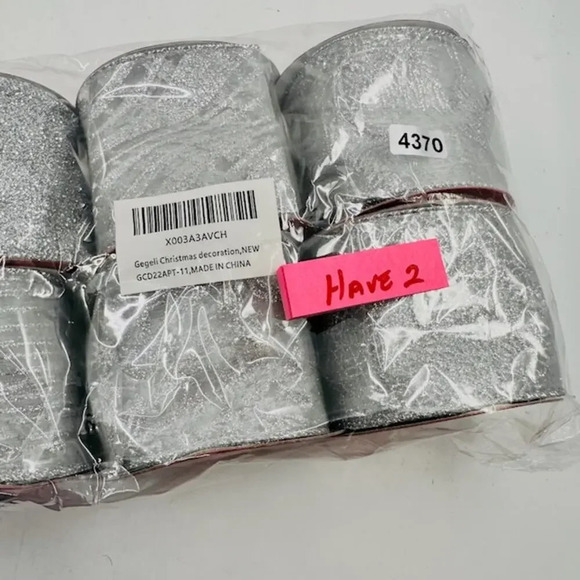 NEW Set Of 6 Silver Metallic Mesh Christmas Ribbon For Wreaths Christmas Tree - Picture 6 of 6